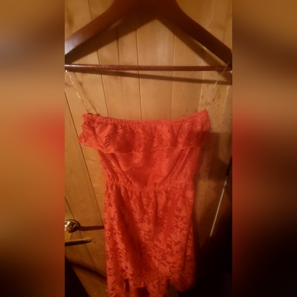 TRIXXI Small Coral Strapless Hi-Low style Lace Dress lined with belt loops EUC - Picture 4 of 8